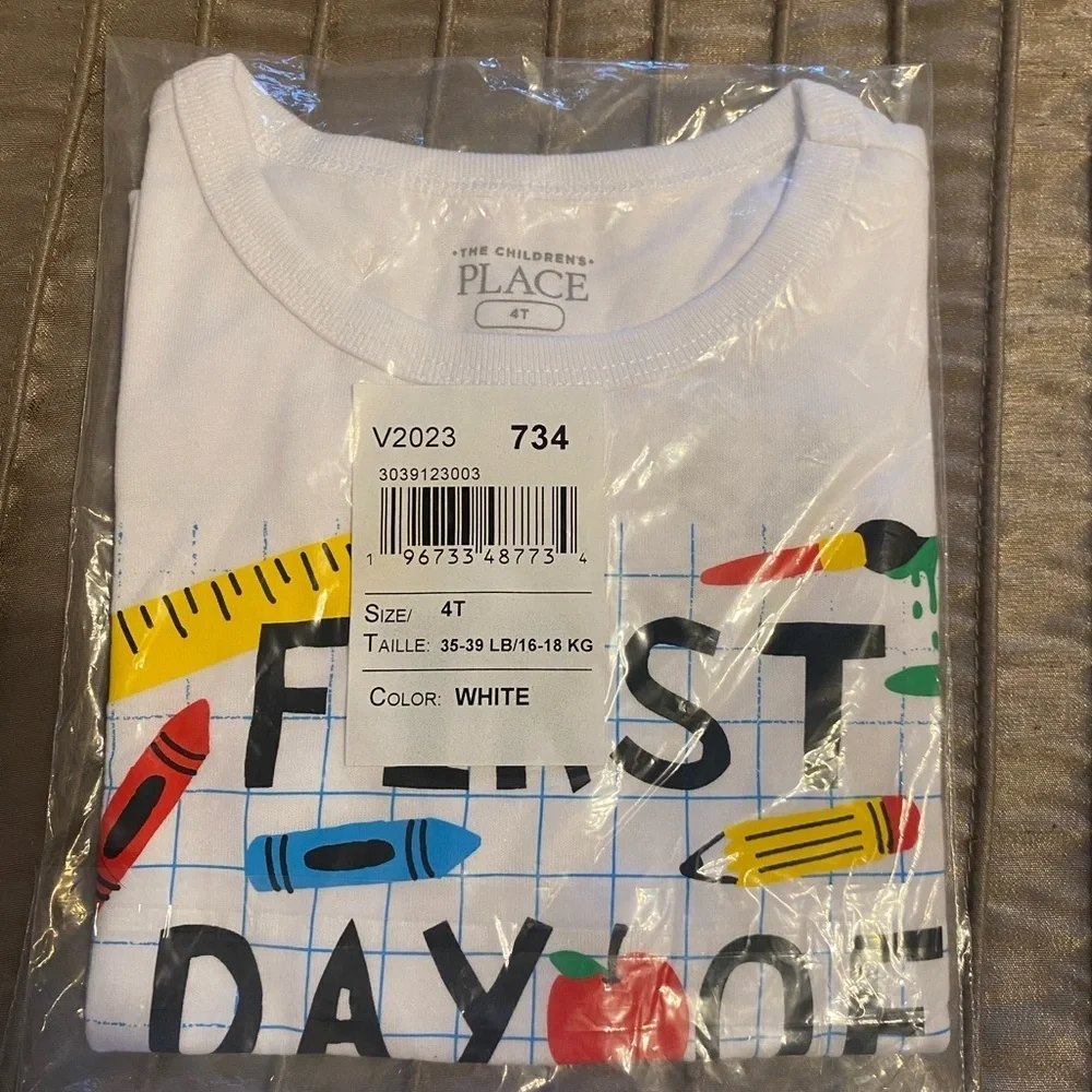 NEW - The Children’s Place Toddler Boys First Day Of Pre-K Graphic Tee - White.